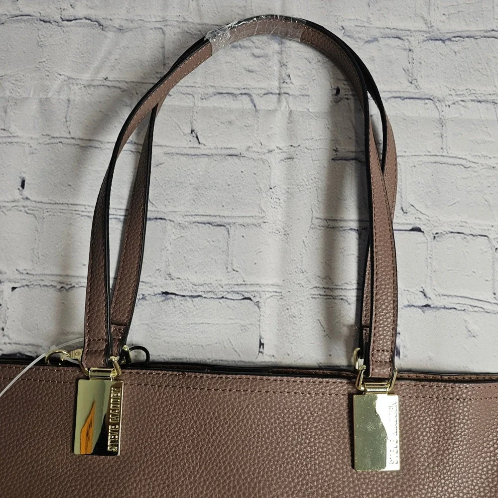 Steve Madden BPAMMY Bisque‎ Pebbled Tote Bag with Pouch and Mirror Charm NEW